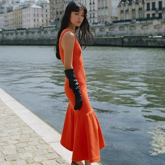 the ariana square neck asymmetrical ruffle hem dress Asymmetric Ruffle Hem Mini Dress